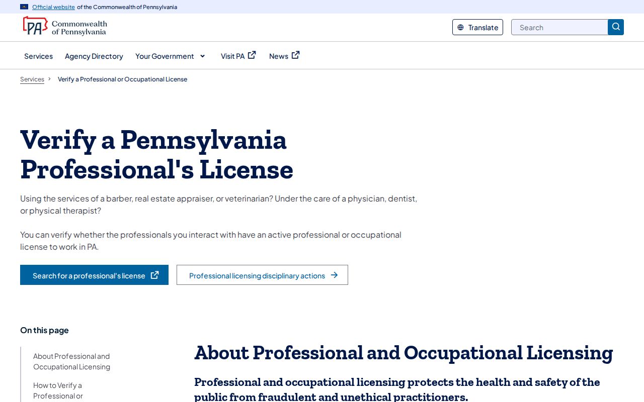 Warminster Township residents directory Pennsylvania professional license verification source