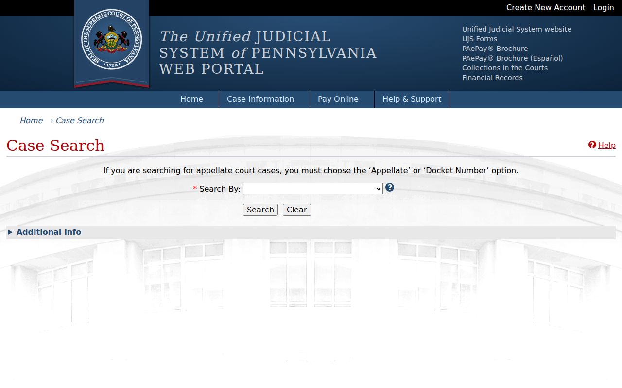Warminster Township resident lookup using Pennsylvania UJS Case Search